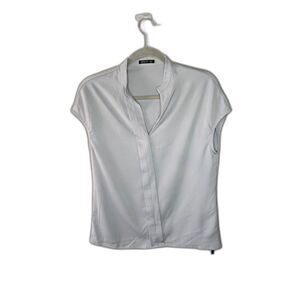 MOTF Women's Light Blue Short Sleeve V-Neck Blouse Size XS NWOT